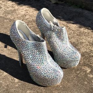 Crystal Rhinestone Ankle Bootie Platform Pump